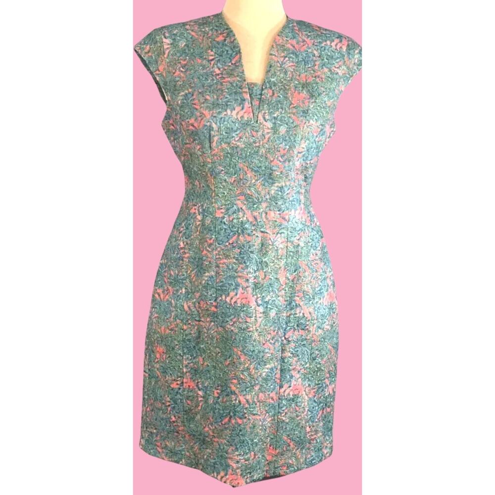XS Dress Floral Fit & Flare Shoulder Pads Structured! Spring Summer Dress